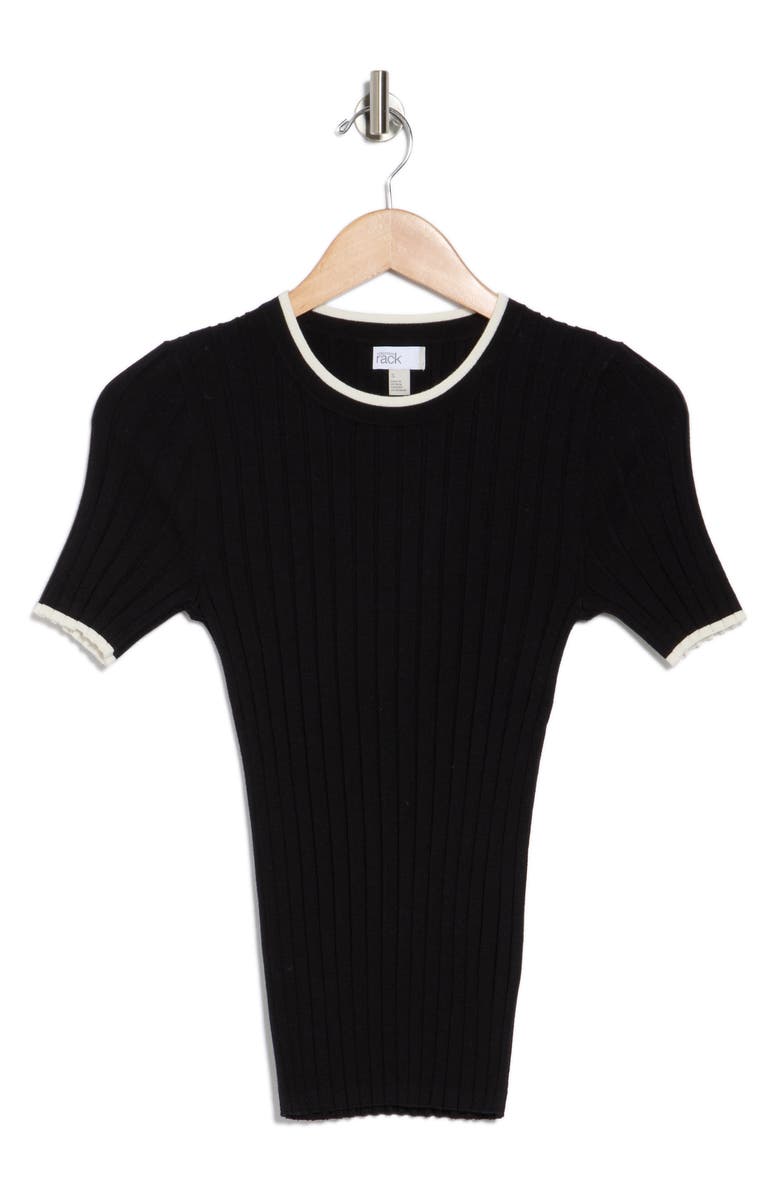 NORDSTROM RACK Tipped Short Sleeve Ribbed Sweater, Alternate, color,