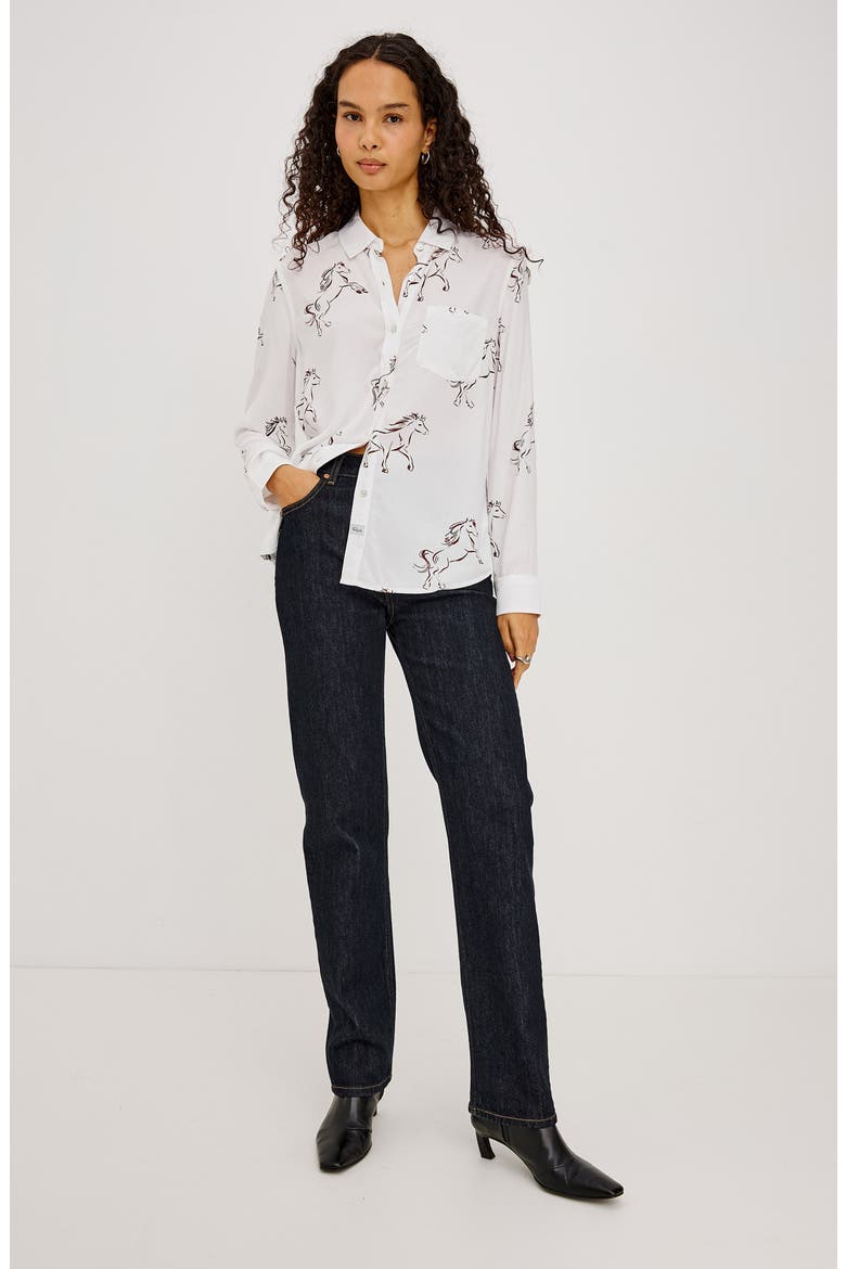 Kathryn Print Button-Up Shirt, Alternate, color, BROWN STALLION