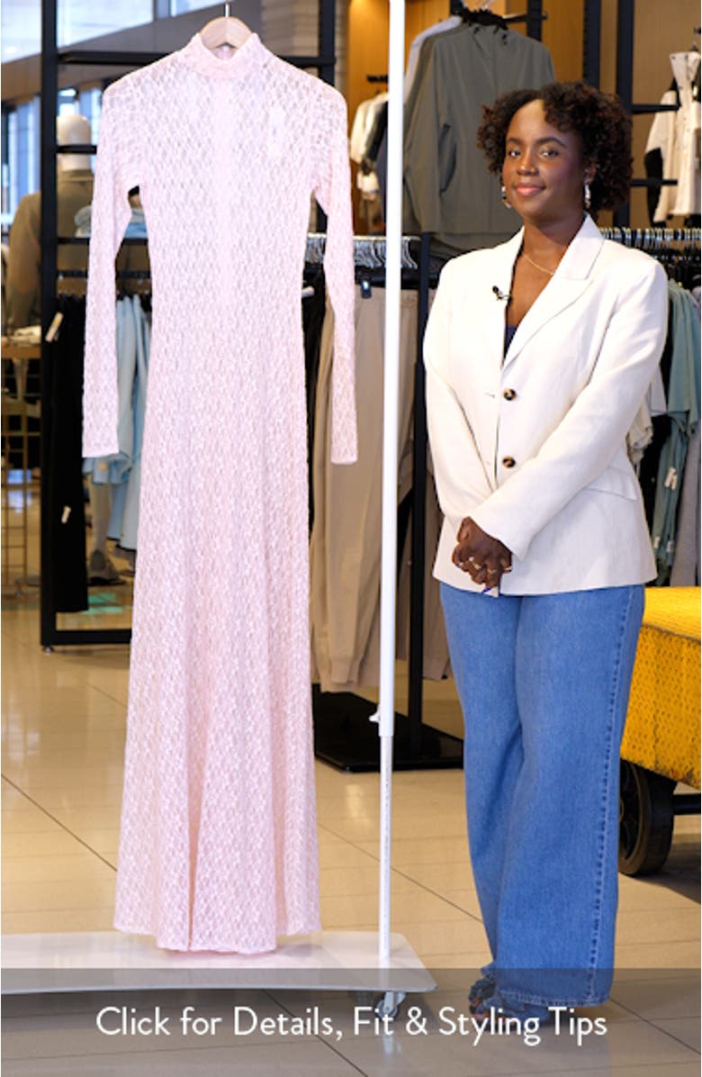 Floral Long Sleeve Stretch Lace Turtleneck Maxi Dress, sales video thumbnail