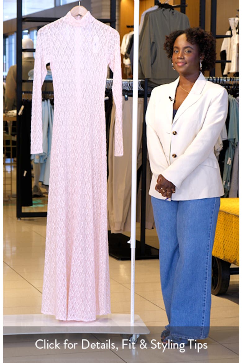 Floral Long Sleeve Stretch Lace Turtleneck Maxi Dress video