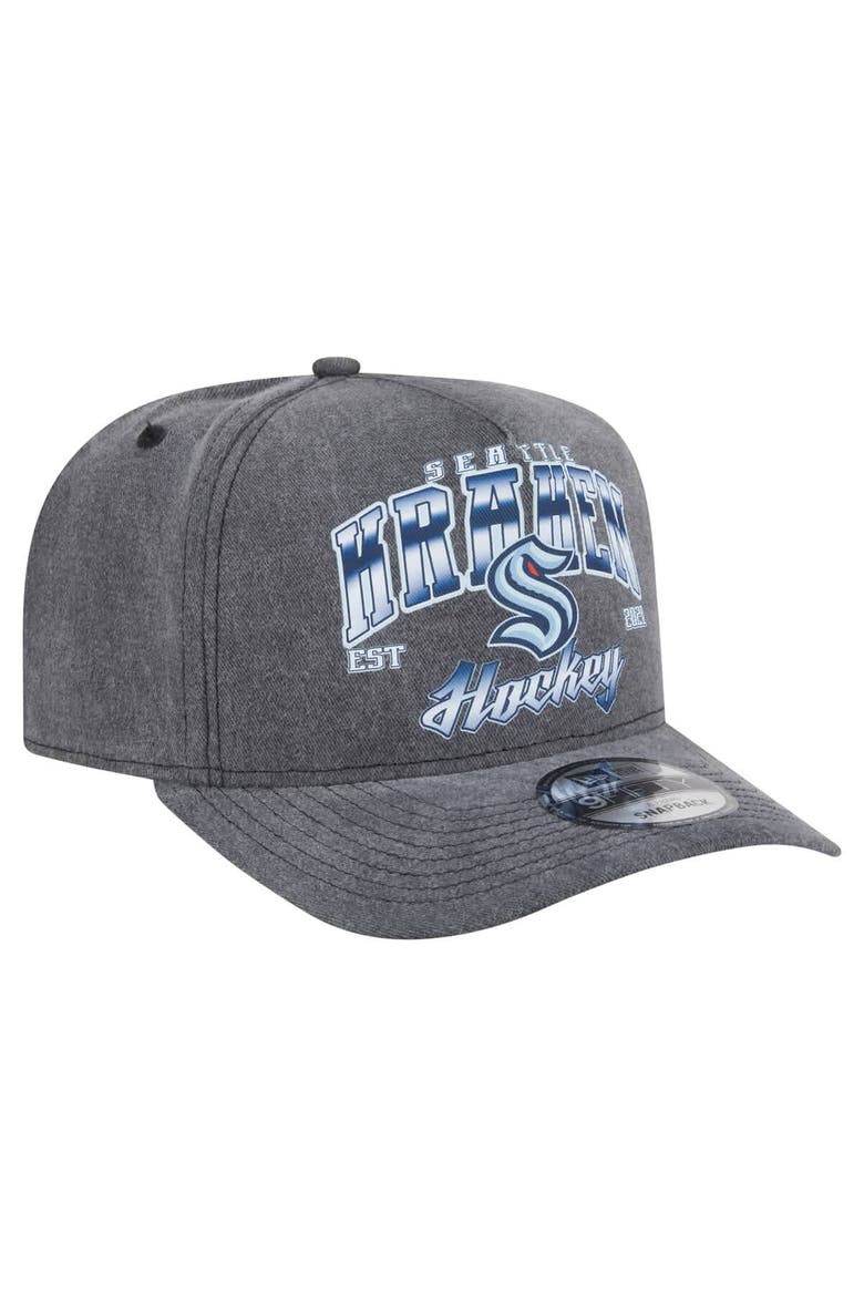Men's New Era  Charcoal Seattle Kraken Throwback Washed A-Frame Pre-Curved 9FIFTY Snapback Hat, Alternate, color, Charcoal