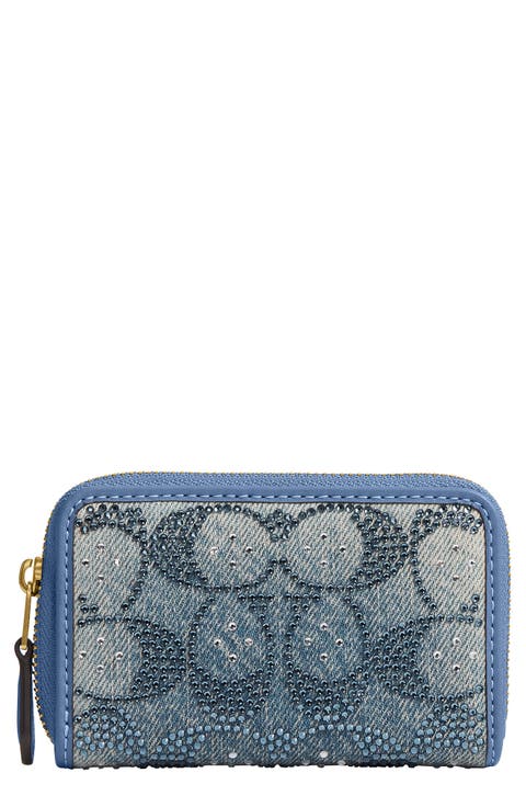Small Crystal Signature Logo Jacquard Zip Around Card Holder