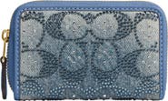 COACH Small Crystal Signature Logo Jacquard Zip Around Card Holder