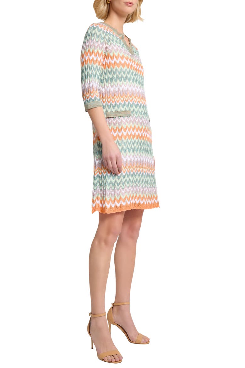 Pointelle Zigzag Knit Shift Dress, Alternate, color, GREEN MULTI