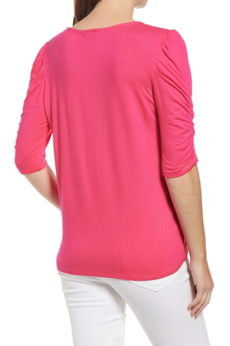 Ruched Sleeve Top, Alternate, color, BRIGHT PINK
