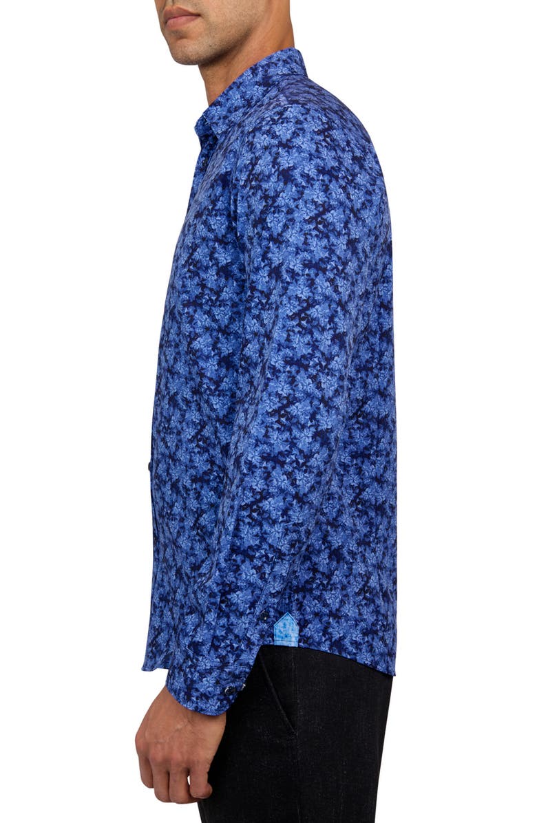 Brooklyn Brigade Slim Fit Abstract Floral Recycled 4-Way Stretch Performance Long Sleeve Shirt, Alternate, color, Light Blue/Navy