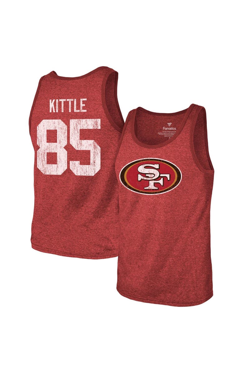 Majestic Threads Men's Majestic Threads George Kittle Scarlet San Francisco 49ers Name & Number Tri-Blend Tank Top, Main, color, 