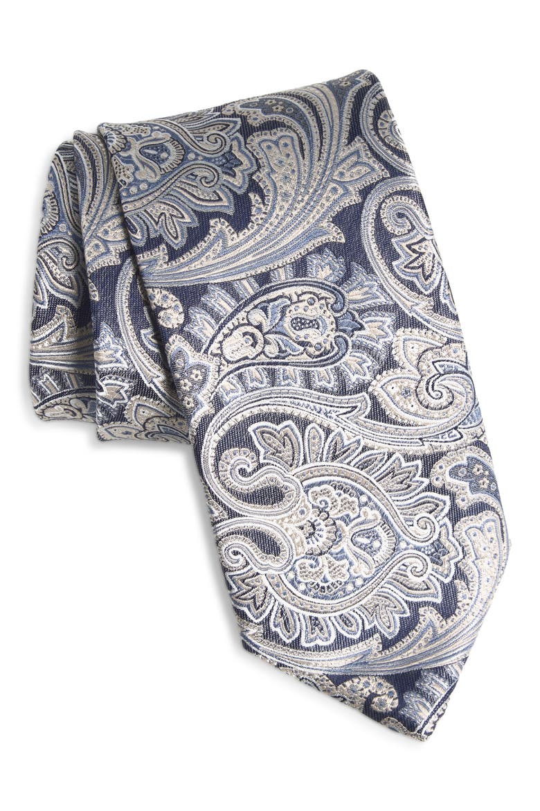 Paisley Jacquard Silk Tie, Main, color, NAVY