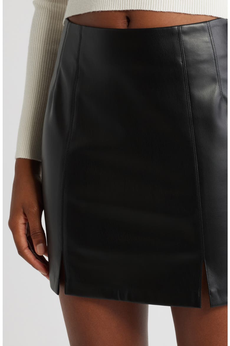 Faux Leather Miniskirt, Alternate, color, BLACK