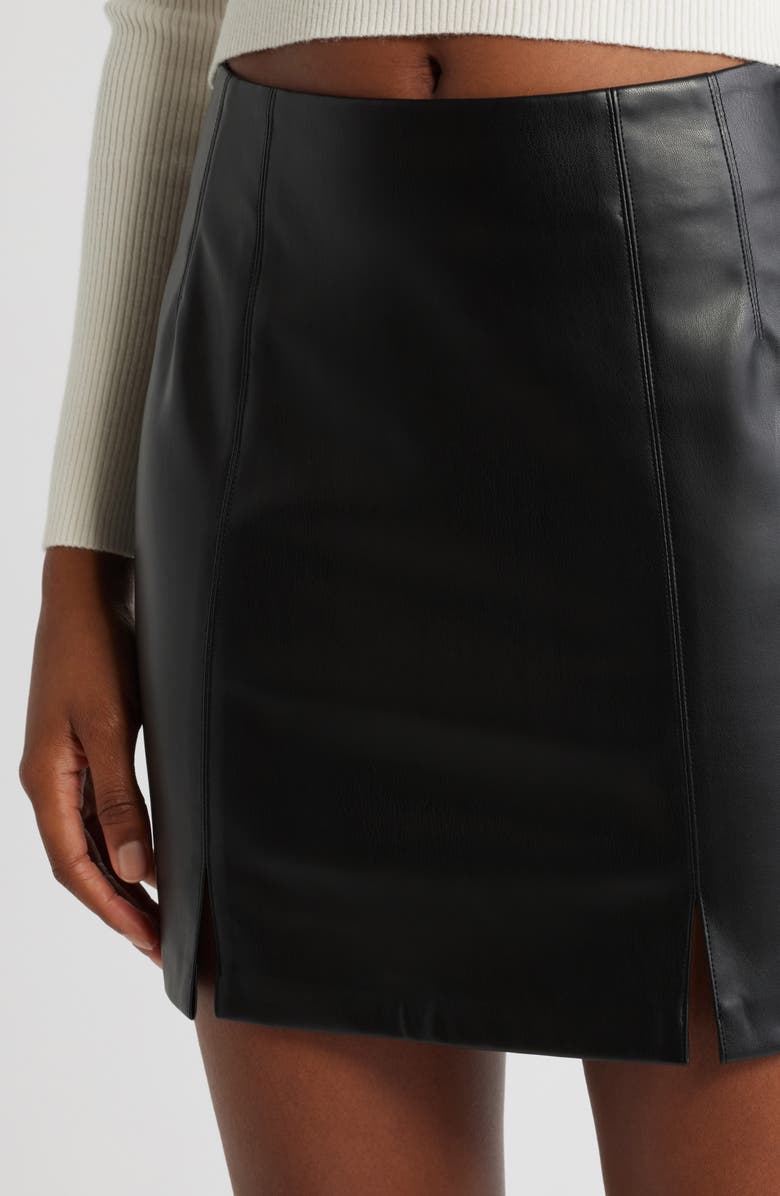 All in Favor Faux Leather Miniskirt, Alternate, color, Black