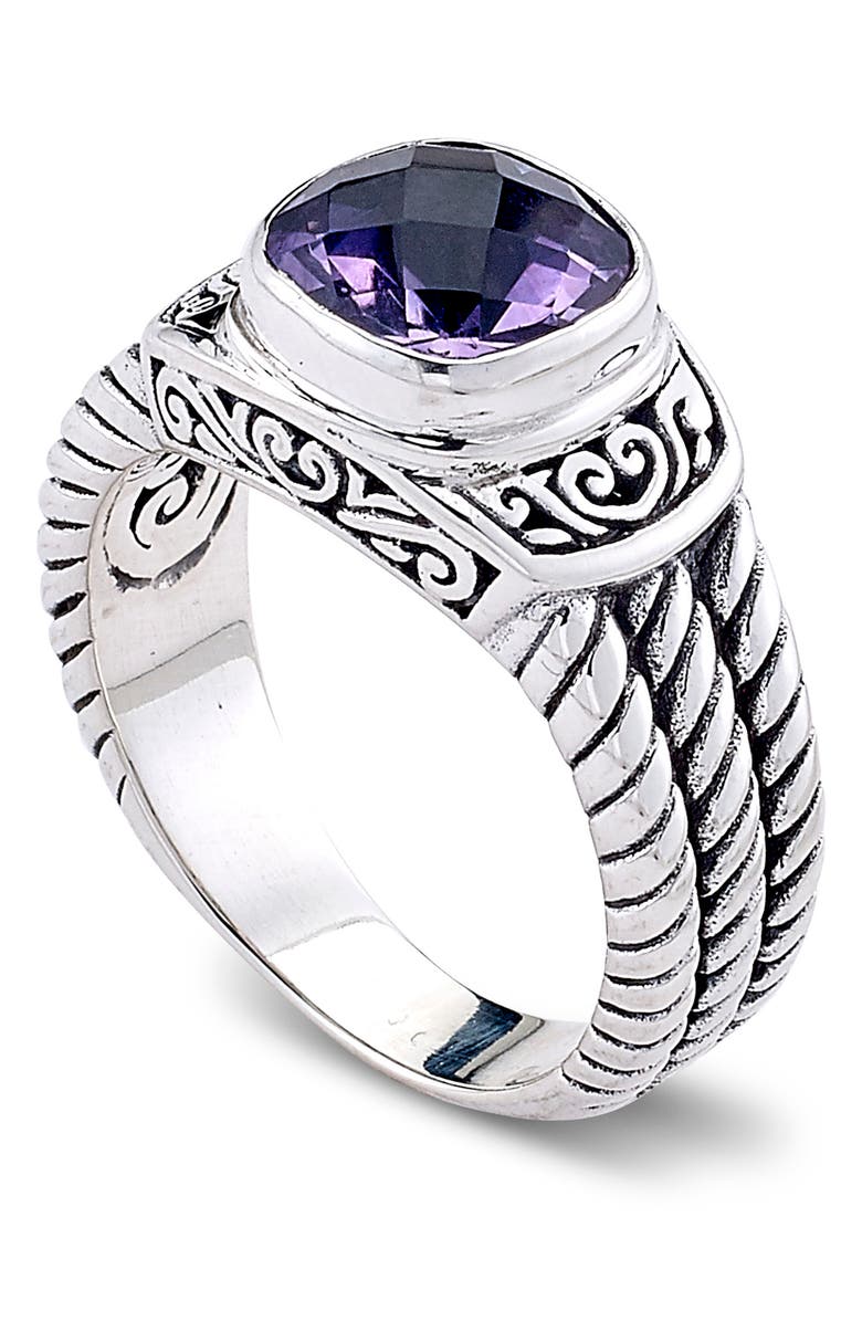 SAMUEL B. Sterling Silver Cushion Cut Amethyst Twisted Filigree Band Ring, Main, color, 