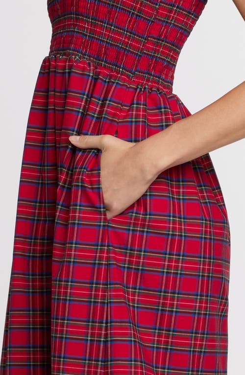 The Standard Stitch The Flounce Smocked Midi Dress In Red
