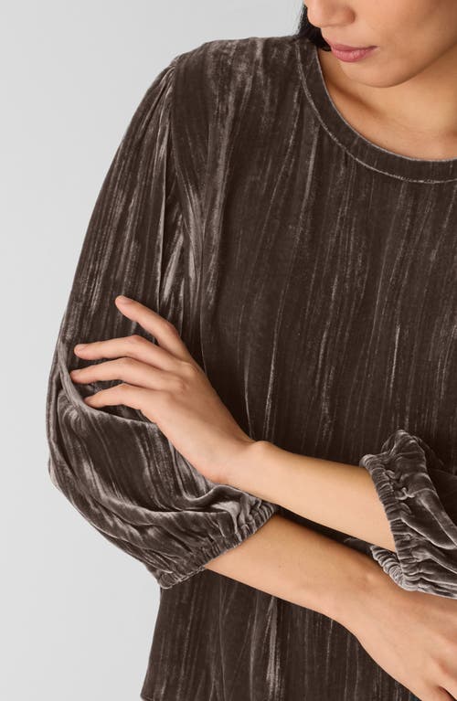 Eileen Fisher Bubble Sleeve Velvet Top In Brown