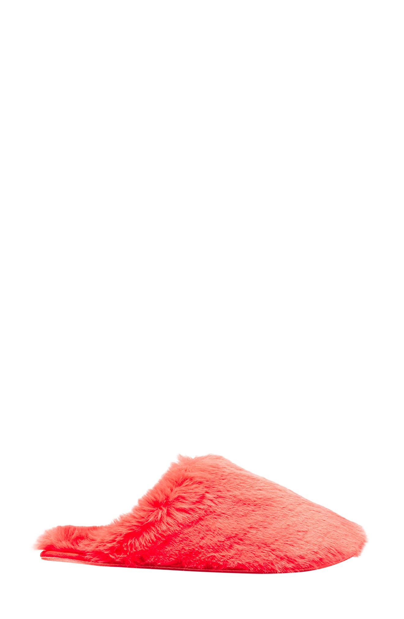 Cozy Faux Fur Slipper, Alternate, color, CORAL