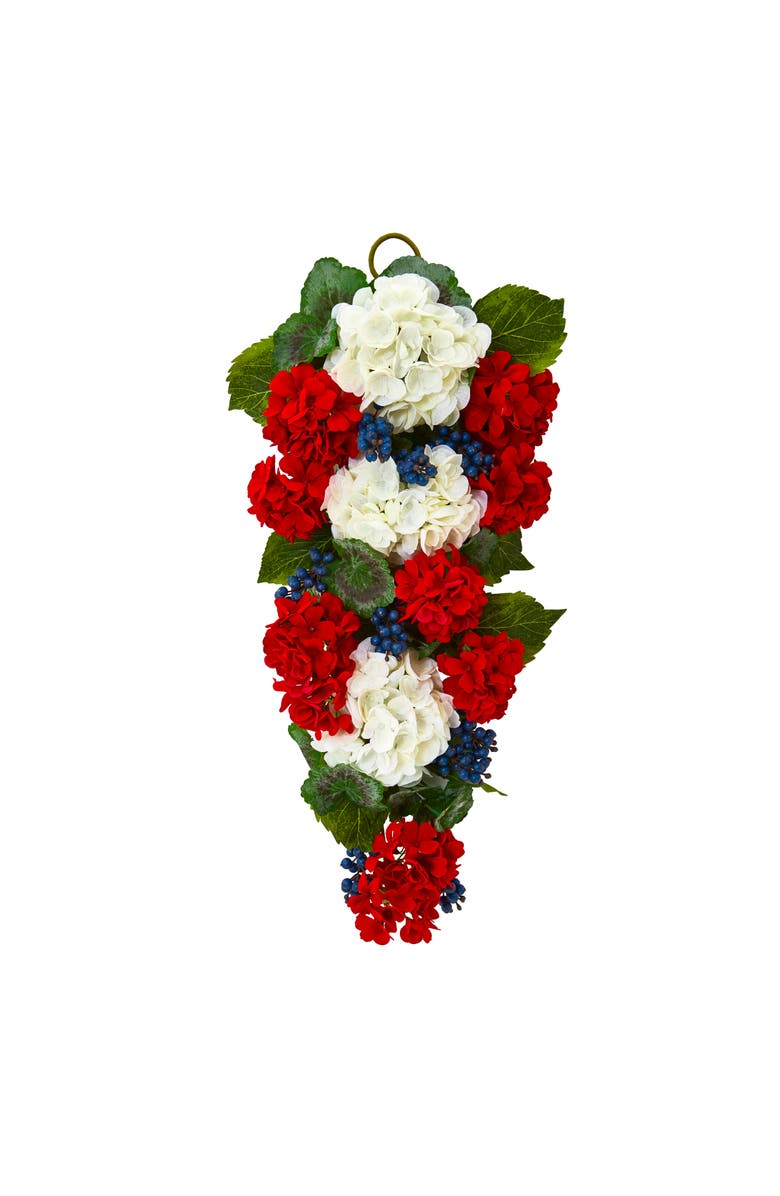 NEARLY NATURAL 26-in Geranium and Blueberry Artificial Teardrop, Main, color, Multicolor