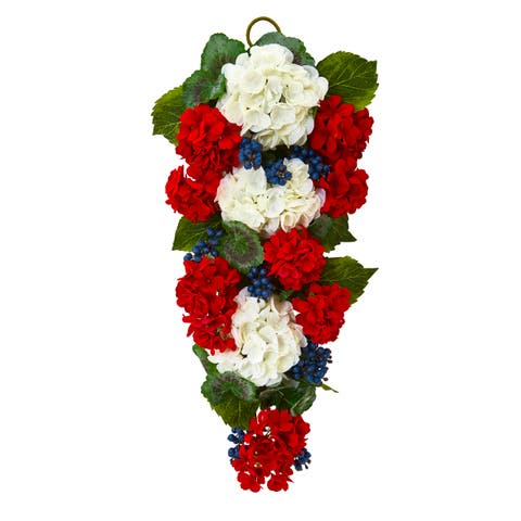 26-in Geranium and Blueberry Artificial Teardrop