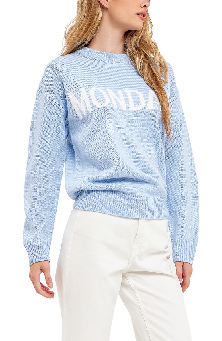 English Factory Weekday Motif Sweater, Alternate, color, Powder Blue