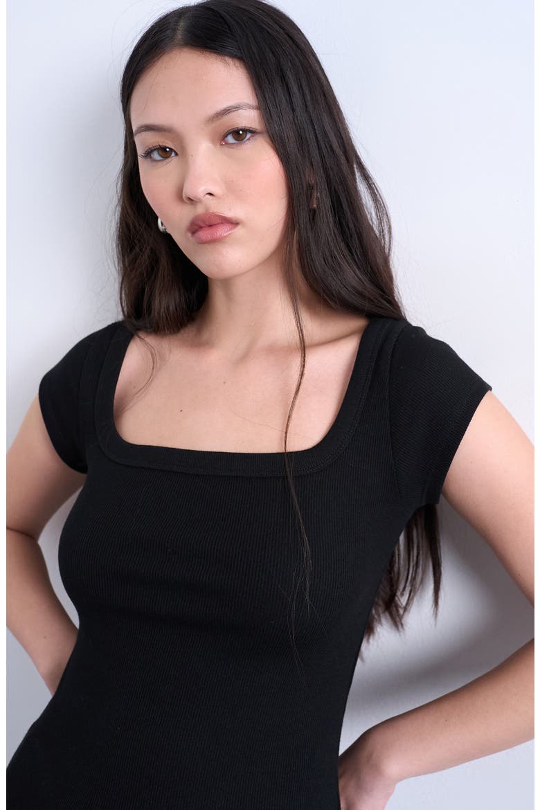 Square Neck Stretch Cotton Rib T-Shirt, Alternate, color, BLACK