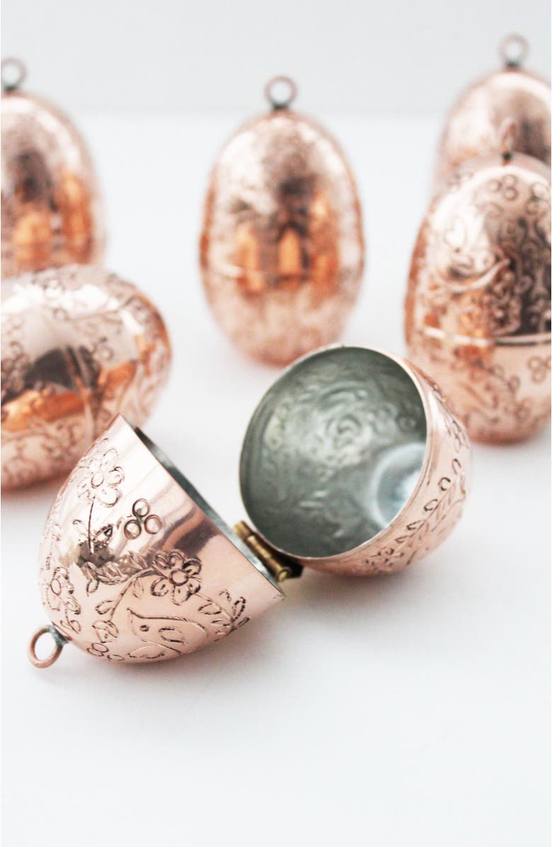 Coppermill Kitchen CMK Copper Etched Bird & Floral Egg Ornaments, Alternate, color, Copper