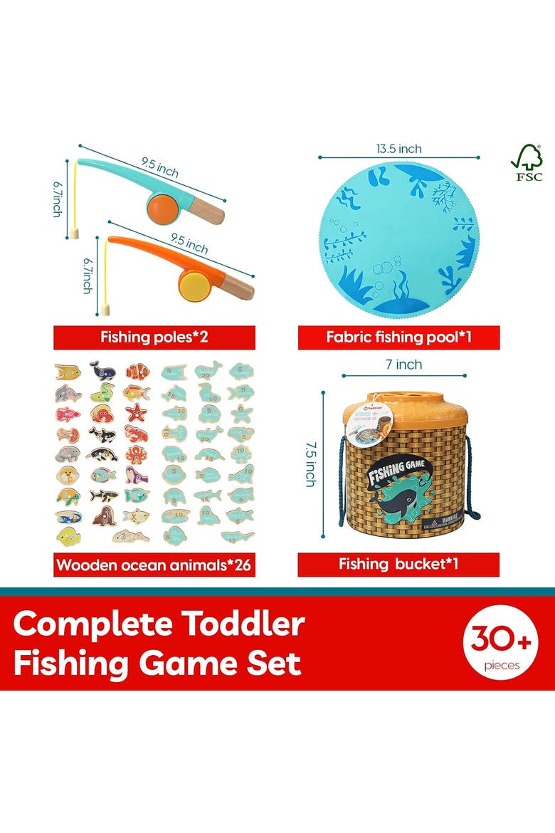 2-in-1 Wooden Magnetic Bird Feeding & Fishing Game Set for Fine Motor Skill Development, Alternate, color, Multicolor