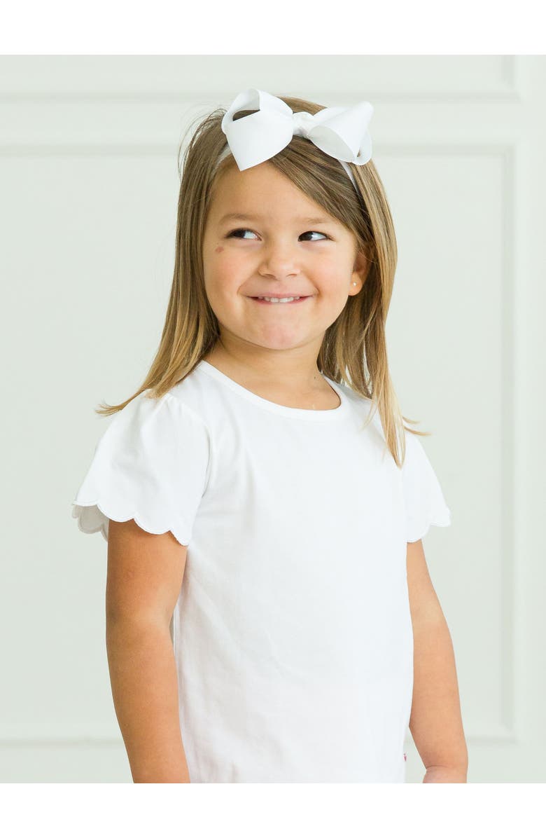 RuffleButts Toddler Girls Short Sleeve Scallop Tee, Alternate, color, White