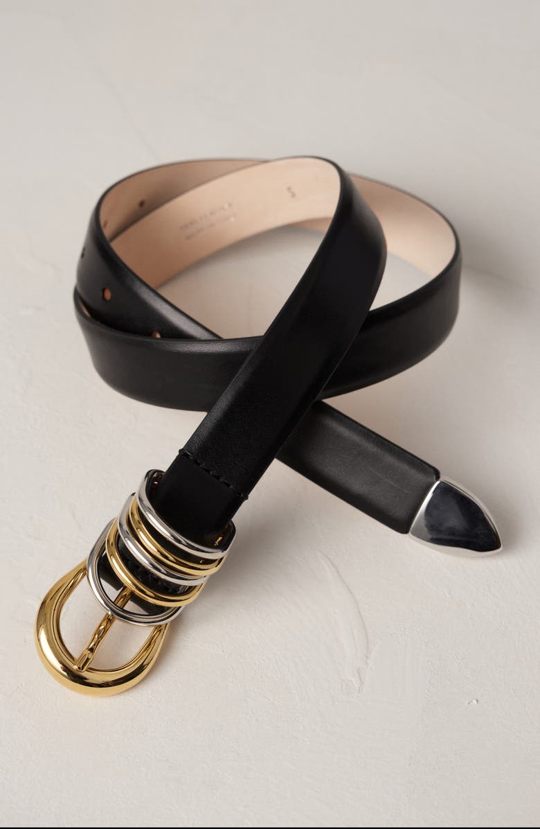 Déhanche Hollyhock Leather Belt, Alternate, color, Black/Silver/Gold