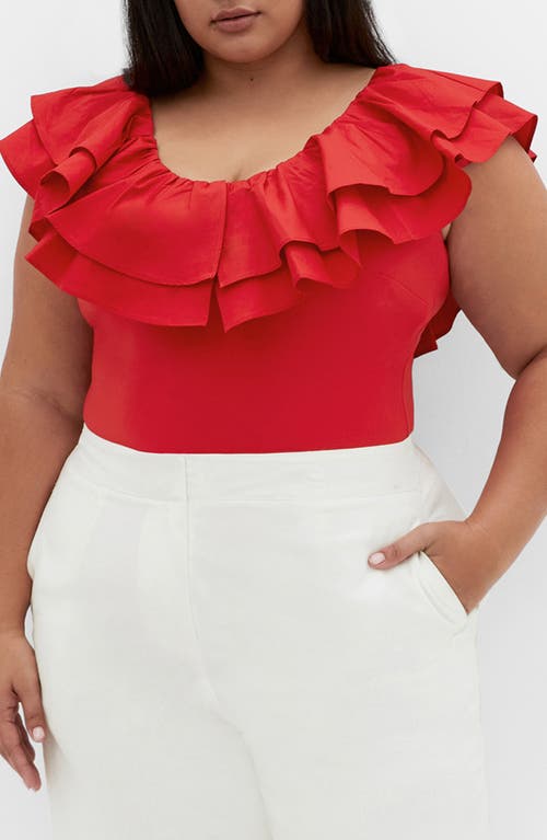 City Chic Ruffle Bodysuit In Red