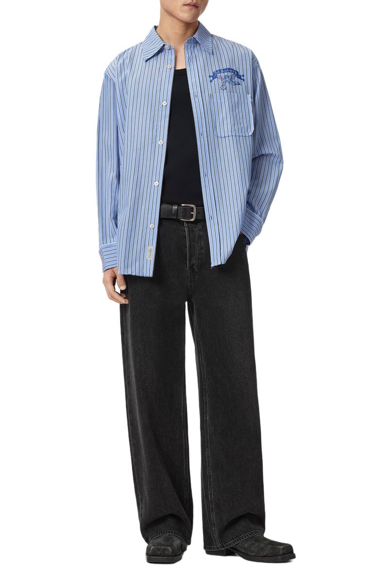 AllSaints Norte Graphic Button-Up Shirt, Alternate, color, Lakehouse Blue