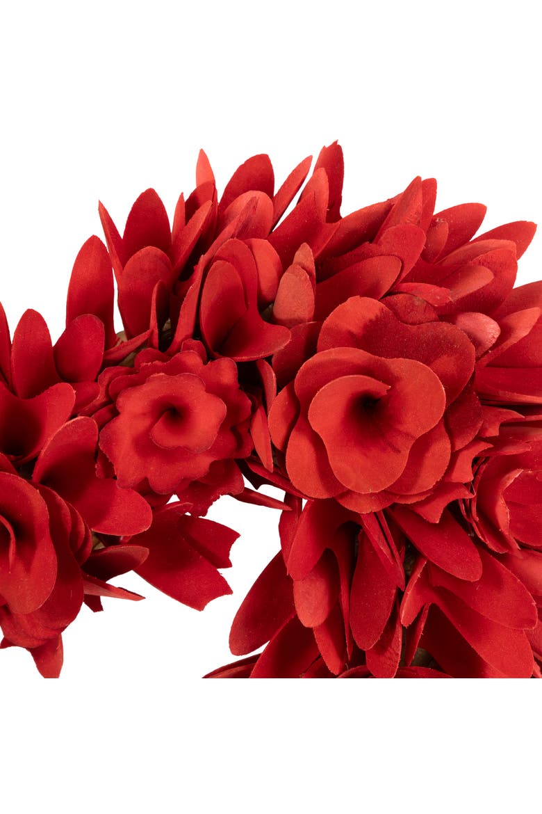 Wooden Rose Artificial Valentine's Day Floral Wreath - 14" - Red and Pink, Alternate, color, Red