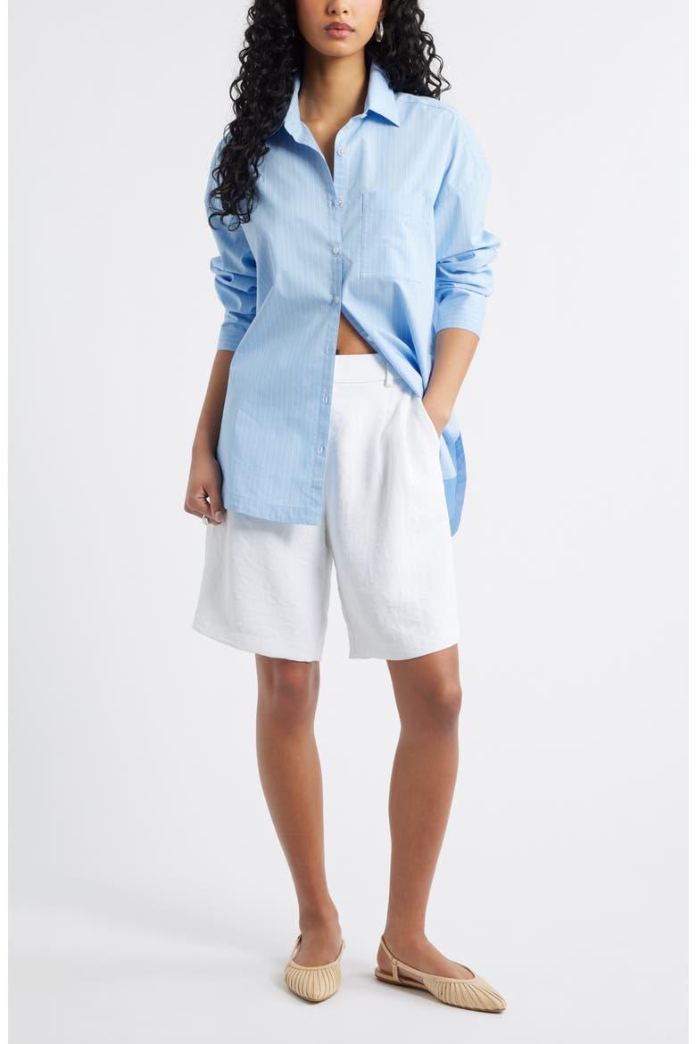 Oversize Poplin Button-Up Shirt, Alternate, color, BLUE- IVORY SLICE PIN