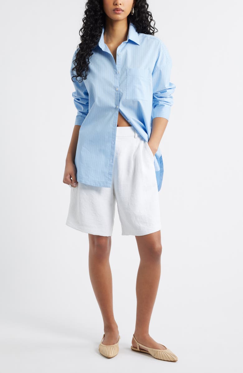 Open Edit Oversize Poplin Button-Up Shirt, Alternate, color, Blue- Ivory Slice Pin