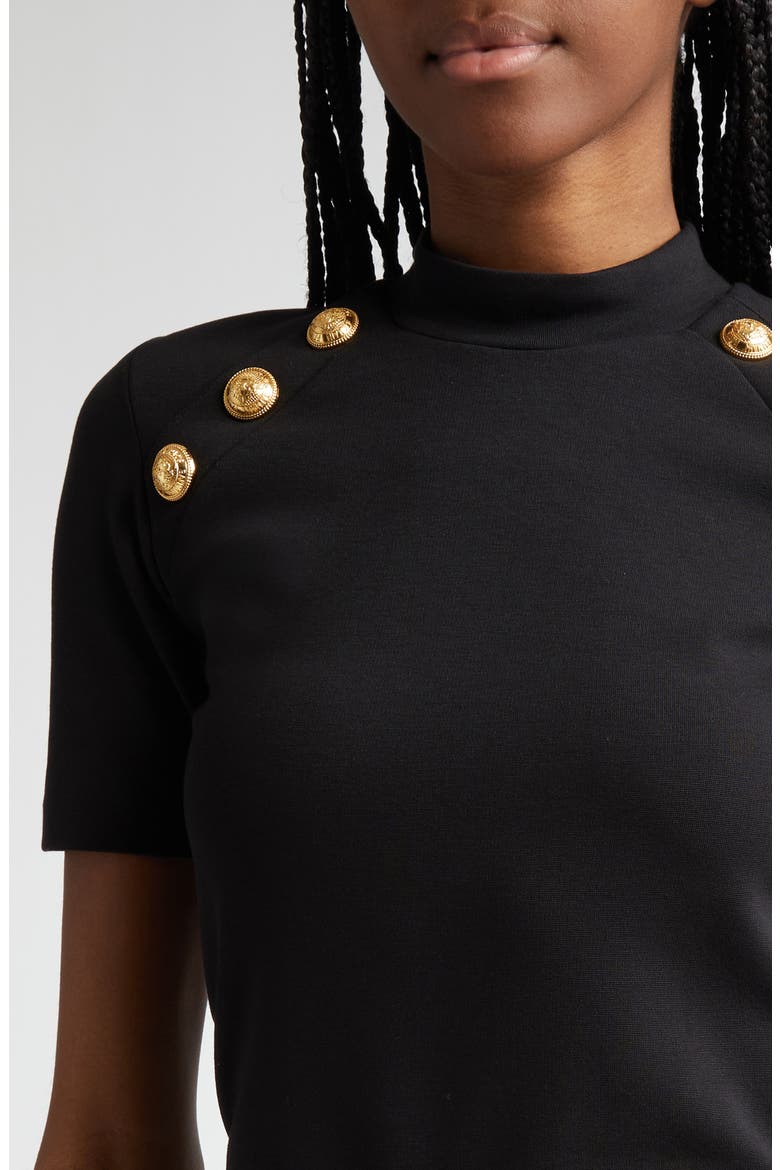 Six-Button Detail Mock Neck T-Shirt, Alternate, color, 0PA BLACK