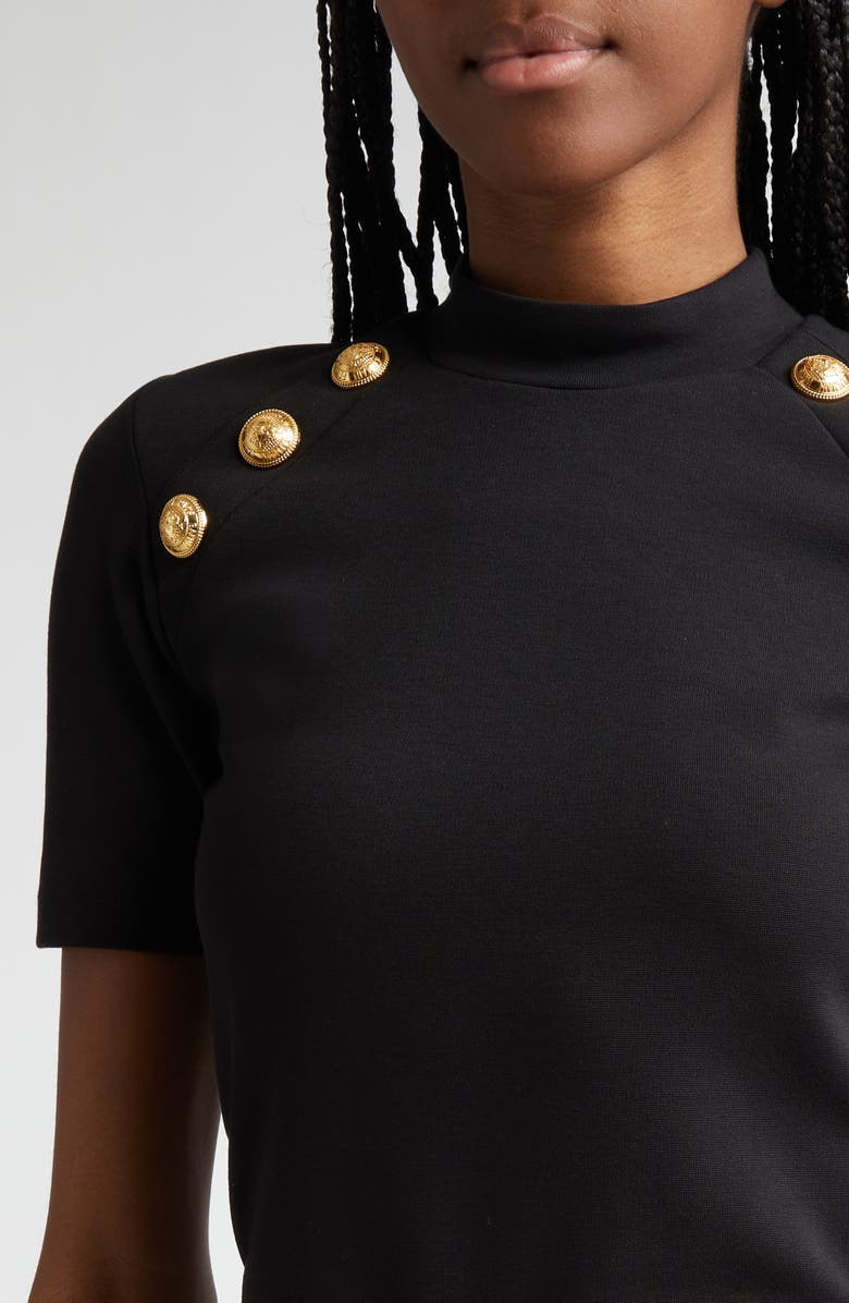 Balmain Six-Button Detail Mock Neck T-Shirt, Alternate, color, 0Pa Black