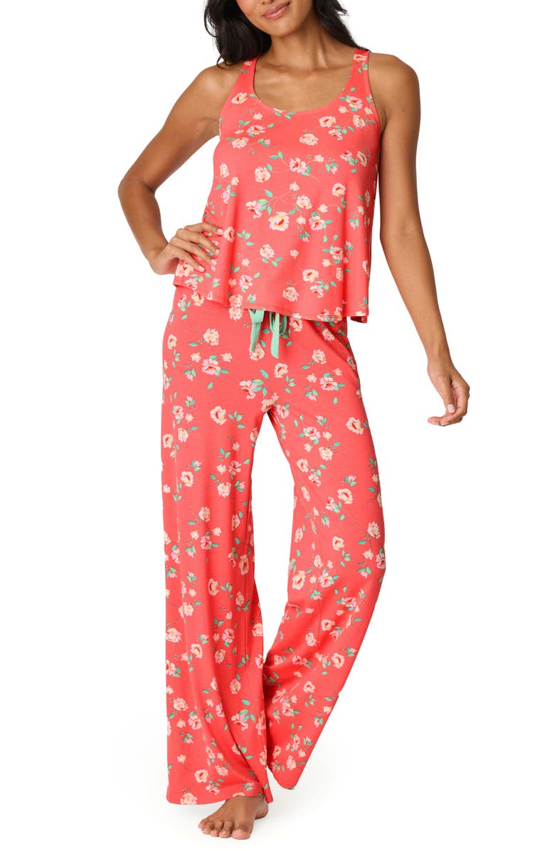 PJ Salvage Siesta Dreams Jersey Pajamas, Main, color, Dark Coral