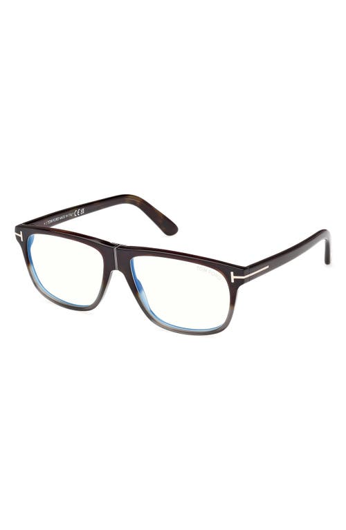 Tom Ford 56mm Pilot Blue Light Blocking Glasses In Havana To Grey/t Logo