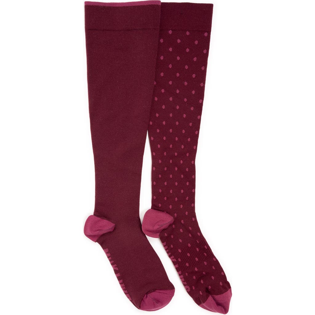 Muk Luks Nylon Blend Compression Socks 2 Pair Pack Wide Size In Burgundy