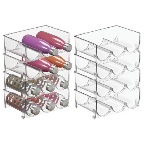 Mdesign Plastic Free-standing Stackable 3 Bottle Storage Rack, 8 Pack In Transparent