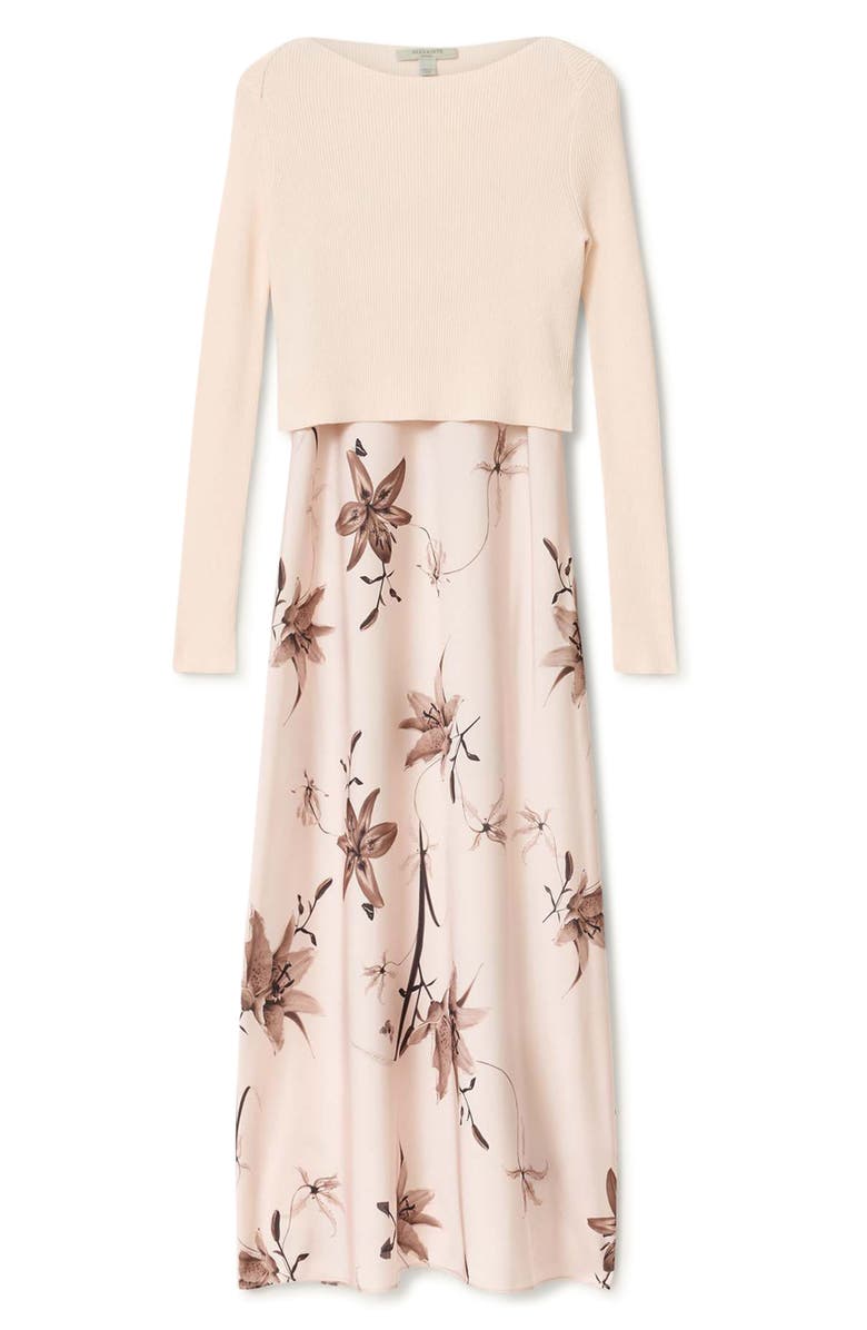 AllSaints Hera Long Sleeve 2-in-1 Rib Sweater & Midi Slipdress, Alternate, color, Petra Cream White