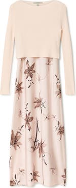 AllSaints Hera Long Sleeve 2-in-1 Rib Sweater & Midi Slipdress