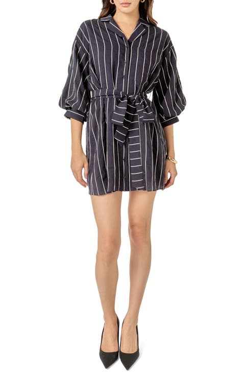 Striped Tie Waist Mini Shirtdress