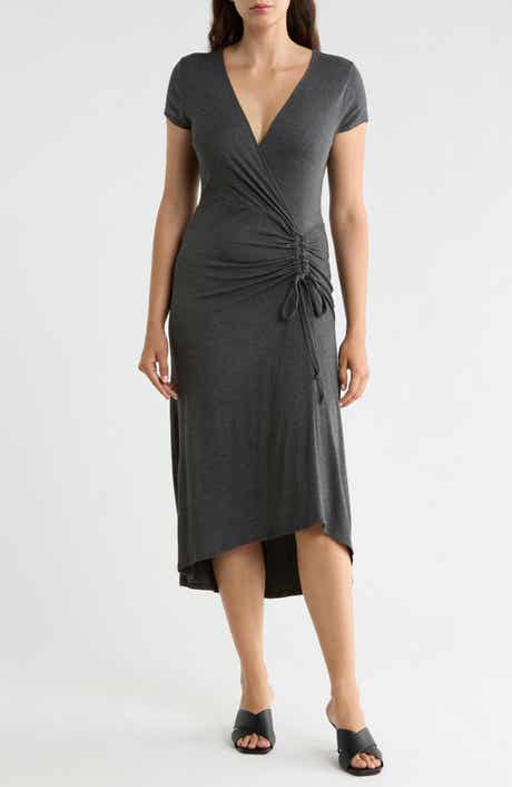 Ruched Wrap Midi Dress