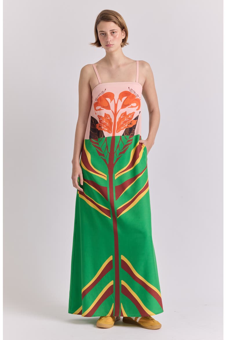 Aloe Column Cotton Maxi Dress, Alternate, color, Amapola Print