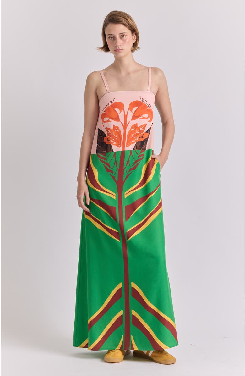 De Loreta Aloe Column Cotton Maxi Dress, Alternate, color, Amapola Print