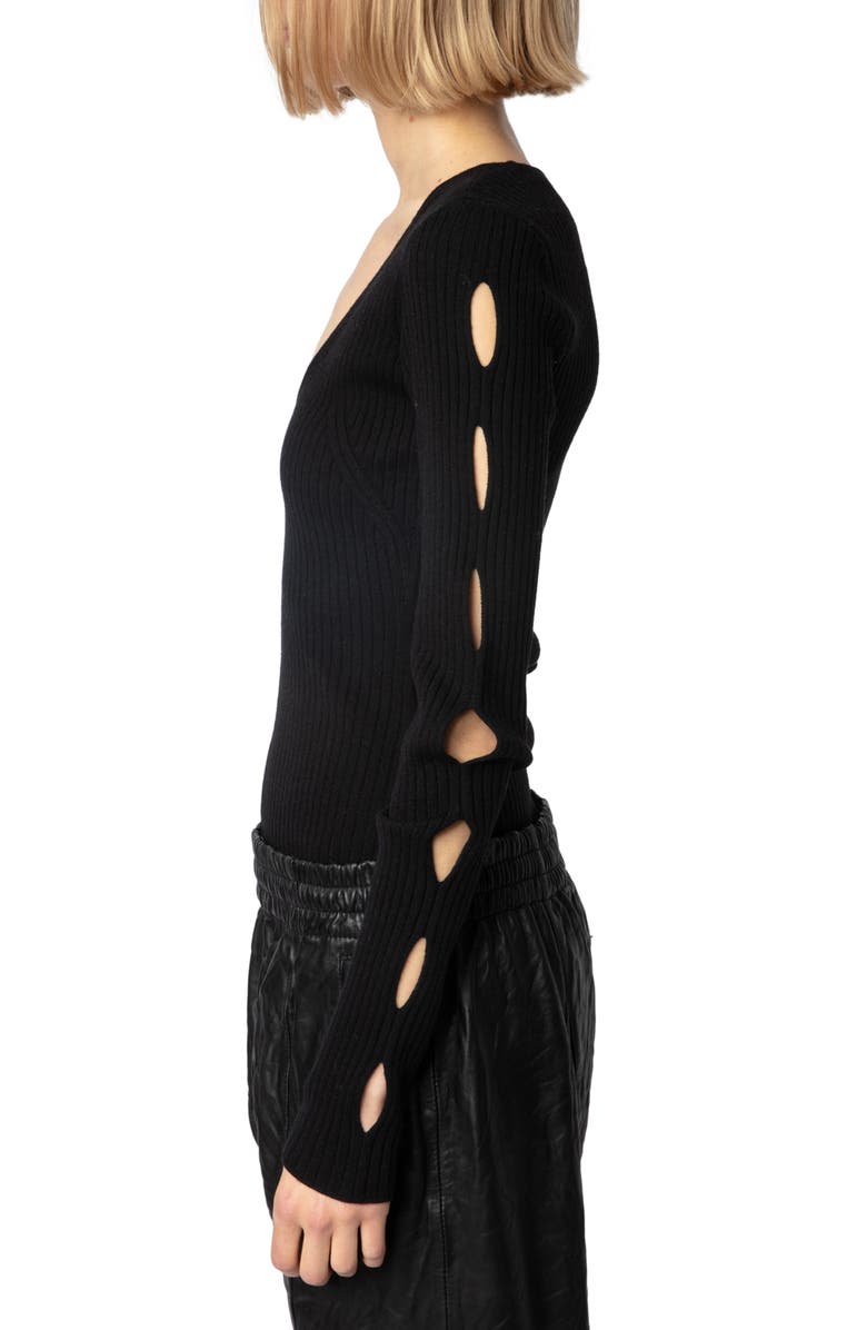 Zadig & Voltaire Syla Cutout Merino Wool Blend Rib Sweater, Alternate, color, 