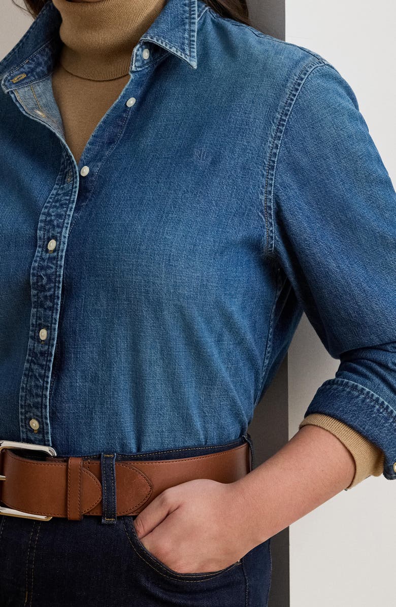 Lauren Ralph Lauren Jamelko Denim Button-Up Shirt, Alternate, color, Harvest Blue