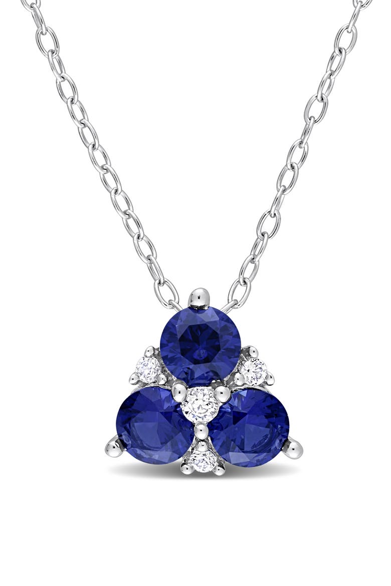Sterling Silver, Created Blue Sapphire, & Created White Sapphire Pendant Necklace, Main, color, BLUE