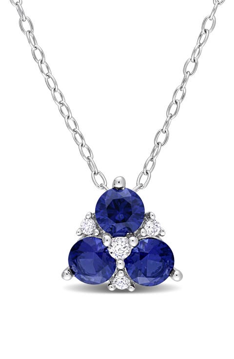 Sterling Silver, Created Blue Sapphire, & Created White Sapphire Pendant Necklace