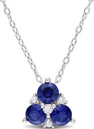 DELMAR Sterling Silver, Created Blue Sapphire, & Created White Sapphire Pendant Necklace