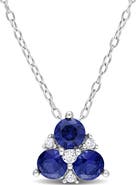 DELMAR Sterling Silver, Created Blue Sapphire, & Created White Sapphire Pendant Necklace