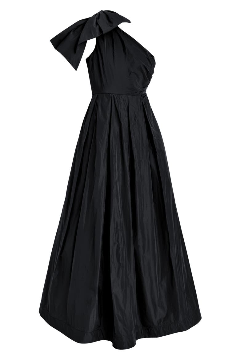 Bow One-Shoulder Gown, Alternate, color, BLACK